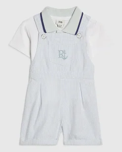 Baby Boys Blue Striped Dungaree Set
