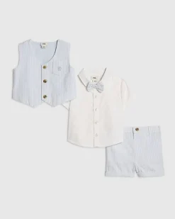 Baby Boys Blue Waistcoat And Shirt Set
