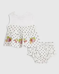 Baby Girls White Polka Dot Top Set