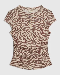 Beige Animal Print Fitted T-Shirt