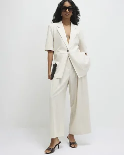 Beige Ankle Grazer Tailored Trousers