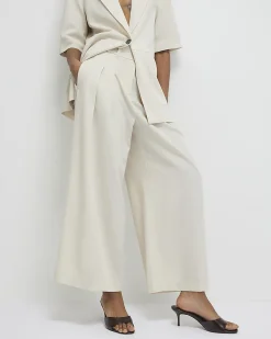 Beige Ankle Grazer Tailored Trousers