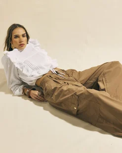 Beige Barrel Leg Cargo Trousers