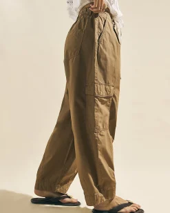 Beige Barrel Leg Cargo Trousers
