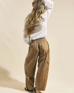 Beige Barrel Leg Cargo Trousers