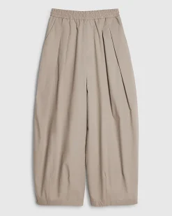 Beige Barrel Leg Pleated Trousers