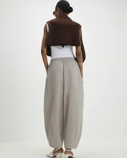 Beige Barrel Leg Pleated Trousers