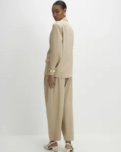 Beige Barrel Leg Tailored Trousers