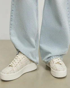 Beige Boucle Platform Trainers