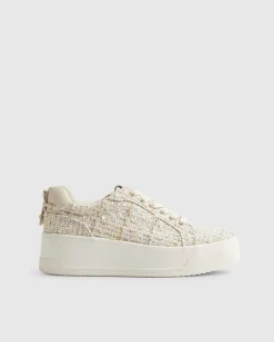 Beige Boucle Platform Trainers