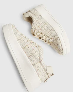 Beige Boucle Platform Trainers