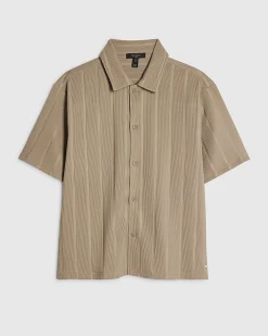 Beige Boxy Fit Ribbed Shirt