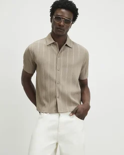 Beige Boxy Fit Ribbed Shirt