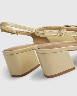 Beige Buckle Loafer Slingback Court Heels