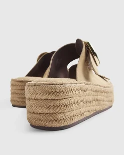 Beige Buckle Strap Wedge Sandals