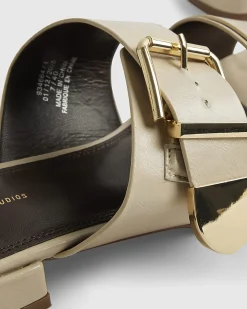 Beige Buckled Flat Sandals