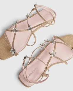 Beige Caged Flower Flat Sandals