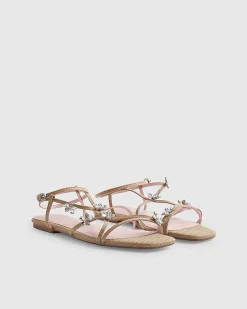 Beige Caged Flower Flat Sandals