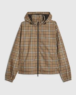 Beige Check Hooded Jacket