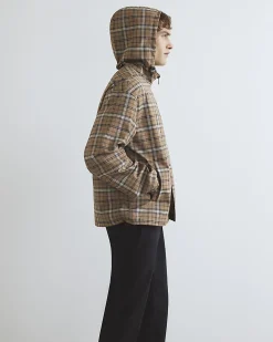 Beige Check Hooded Jacket