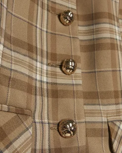 Beige Checked Pocket Detail Jacket