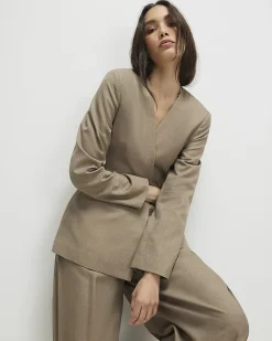Beige Collarless Blazer