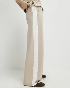 Beige Colour Blocked Wide Leg Trousers