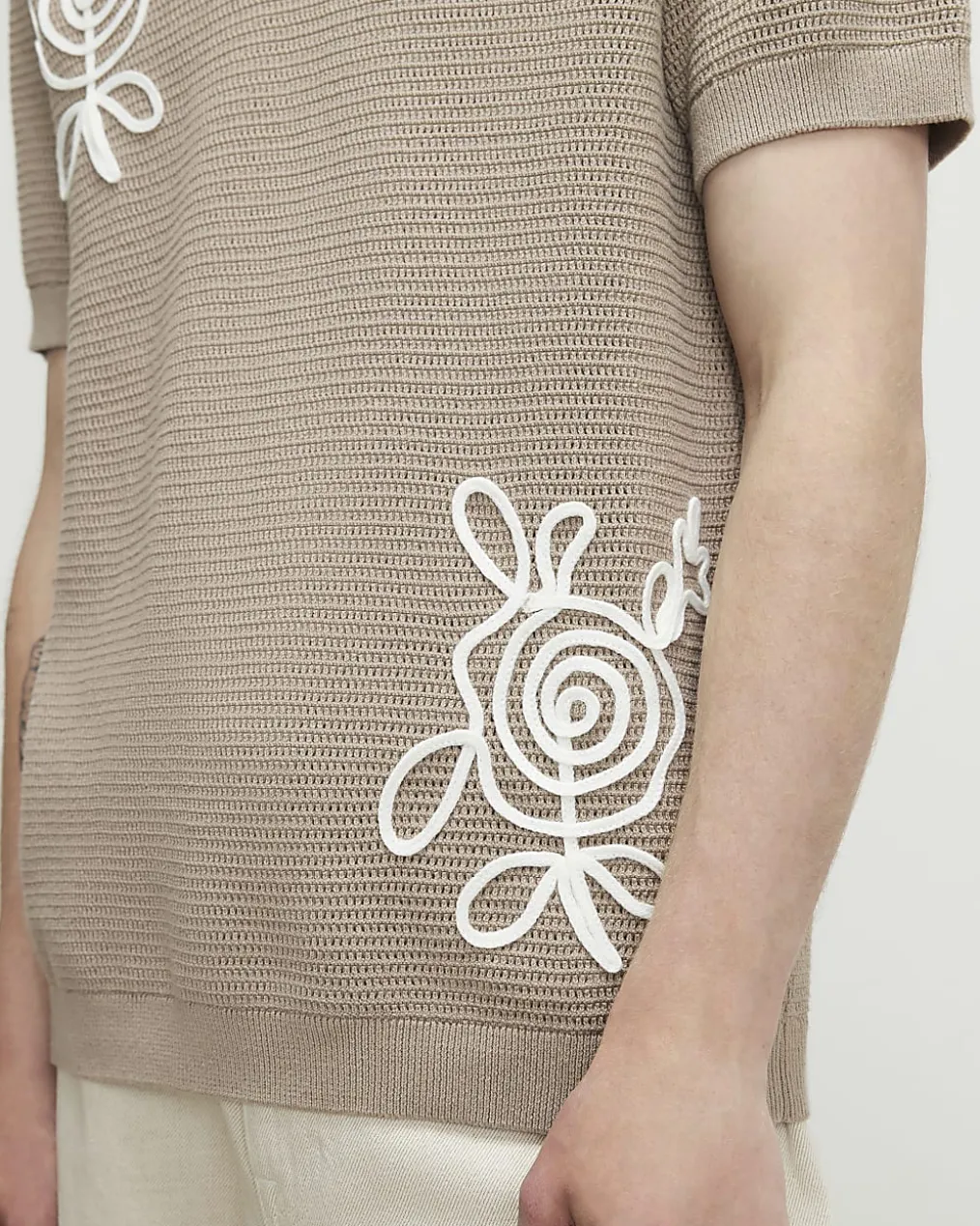 Beige Cornelli Knitted Open Collar Shirt