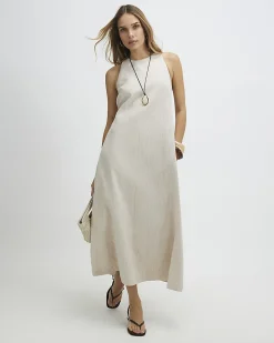 Beige Cotton Midi Dress