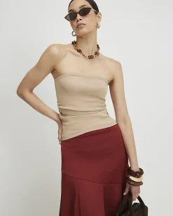 Beige Cotton blend Bandeau Top