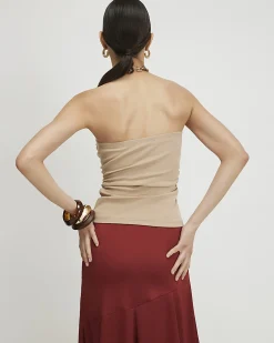 Beige Cotton blend Bandeau Top