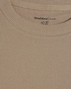 Beige Cotton Blend Fitted Rib T-Shirt