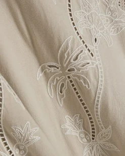 Beige Cotton Blend Palm Broderie T-shirt