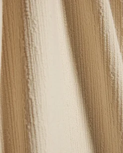 Beige Cotton Blend Textured Wide Leg Trousers