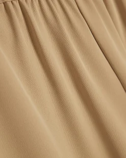 Beige Crepe Wide Leg Trousers