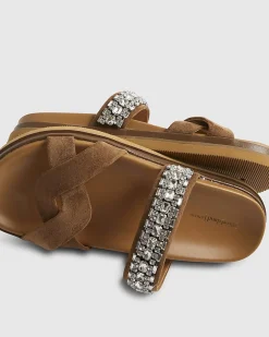 Beige cross strap diamante sandals