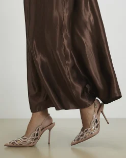 Beige Cut Out Embellished Court Heels