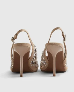 Beige Cut Out Embellished Court Heels