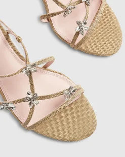 Beige Diamante Flower Strappy Heel Sandals