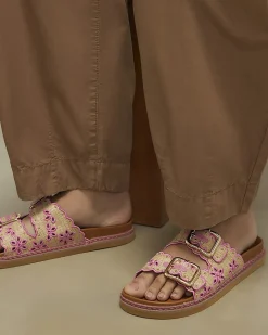 Beige Double Strap Scallop Footbed Sandals