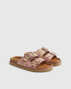 Beige Double Strap Scallop Footbed Sandals