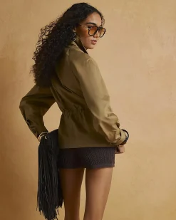 Beige Drawstring Waist Shacket