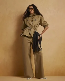 Beige Drawstring Waist Trousers