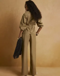 Beige Drawstring Waist Trousers