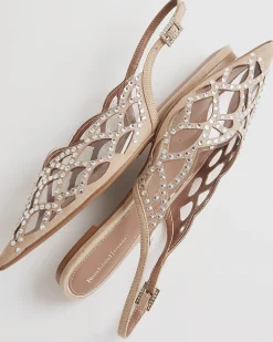 Beige Embellished Flat Shoes