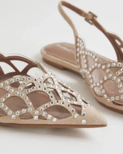 Beige Embellished Flat Shoes
