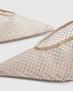 Beige Embellished Slingback Court Heels