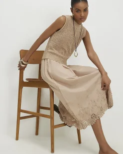 Beige Embroidered Hem Knitted Hybrid Dress