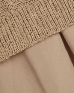 Beige Embroidered Hem Knitted Hybrid Dress