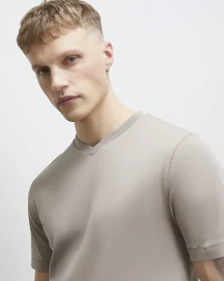 Beige Essential Slim Fit V Neck T-Shirt